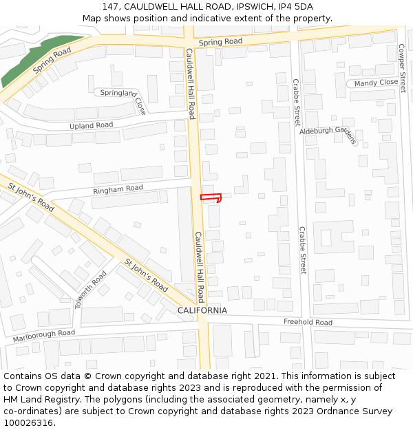 147, CAULDWELL HALL ROAD, IPSWICH, IP4 5DA: Location map and indicative extent of plot