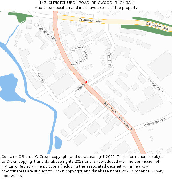 147, CHRISTCHURCH ROAD, RINGWOOD, BH24 3AH: Location map and indicative extent of plot