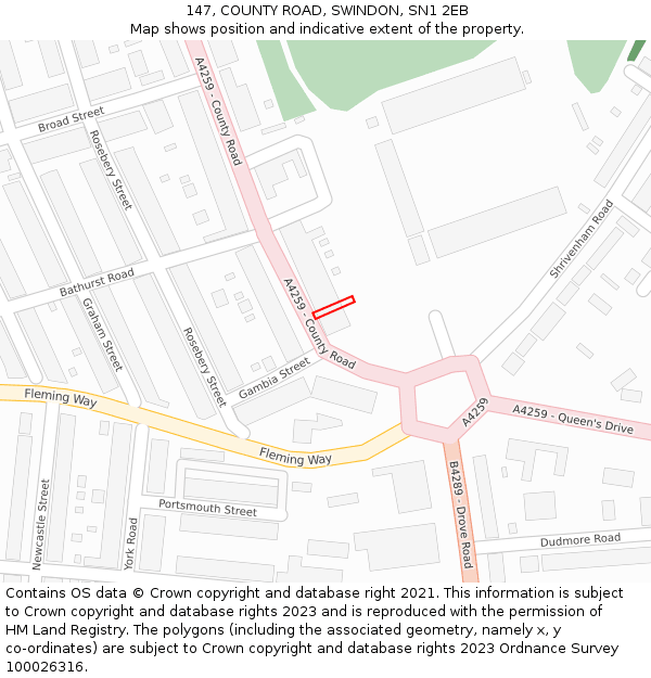 147, COUNTY ROAD, SWINDON, SN1 2EB: Location map and indicative extent of plot