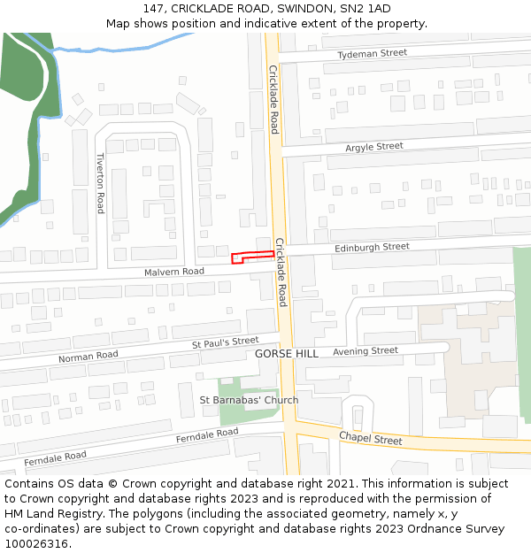 147, CRICKLADE ROAD, SWINDON, SN2 1AD: Location map and indicative extent of plot
