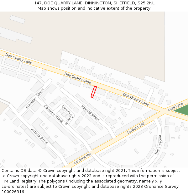 147, DOE QUARRY LANE, DINNINGTON, SHEFFIELD, S25 2NL: Location map and indicative extent of plot