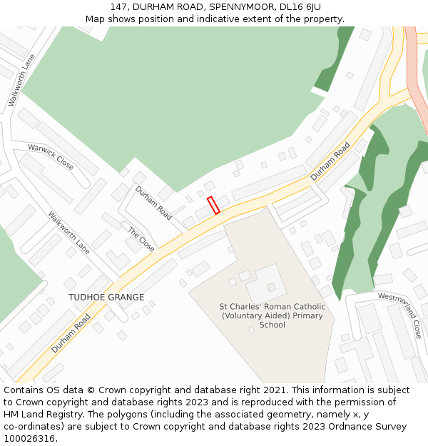 147, DURHAM ROAD, SPENNYMOOR, DL16 6JU: Location map and indicative extent of plot