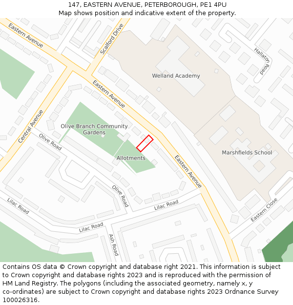 147, EASTERN AVENUE, PETERBOROUGH, PE1 4PU: Location map and indicative extent of plot