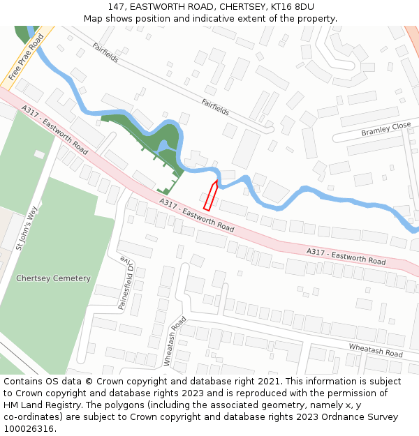 147, EASTWORTH ROAD, CHERTSEY, KT16 8DU: Location map and indicative extent of plot