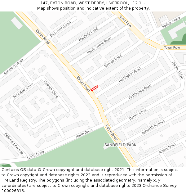 147, EATON ROAD, WEST DERBY, LIVERPOOL, L12 1LU: Location map and indicative extent of plot