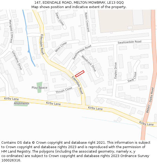 147, EDENDALE ROAD, MELTON MOWBRAY, LE13 0QQ: Location map and indicative extent of plot