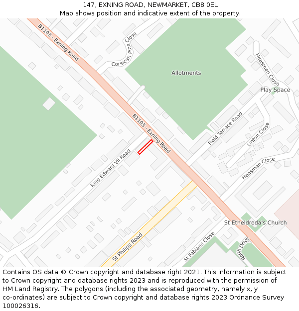 147, EXNING ROAD, NEWMARKET, CB8 0EL: Location map and indicative extent of plot