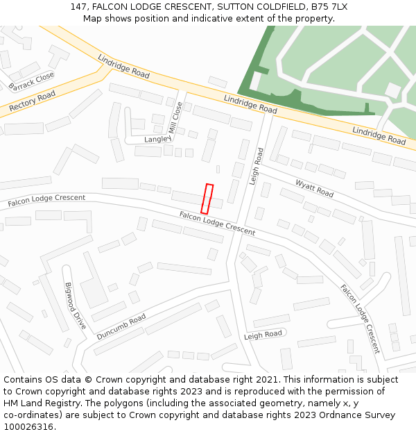 147, FALCON LODGE CRESCENT, SUTTON COLDFIELD, B75 7LX: Location map and indicative extent of plot