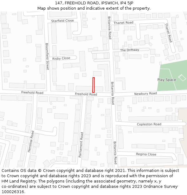 147, FREEHOLD ROAD, IPSWICH, IP4 5JP: Location map and indicative extent of plot
