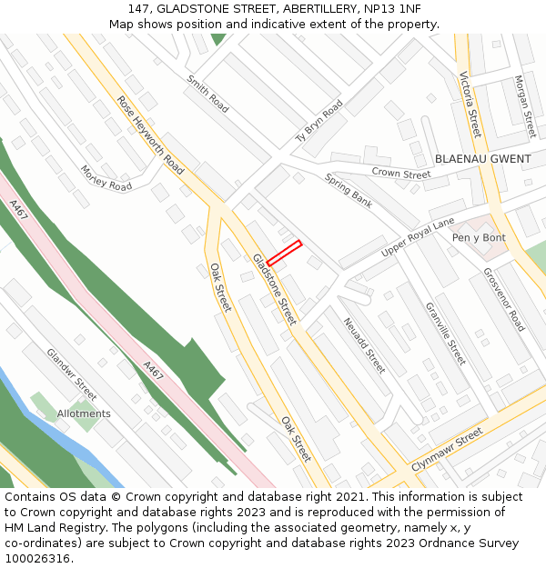 147, GLADSTONE STREET, ABERTILLERY, NP13 1NF: Location map and indicative extent of plot
