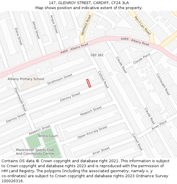147, GLENROY STREET, CARDIFF, CF24 3LA: Location map and indicative extent of plot