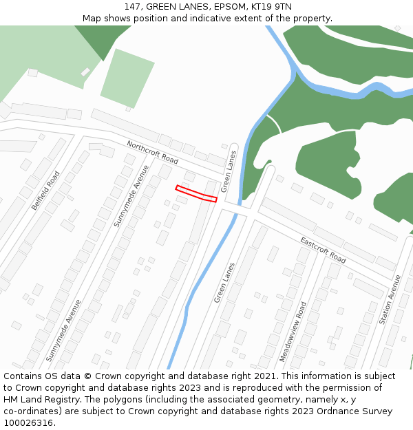 147, GREEN LANES, EPSOM, KT19 9TN: Location map and indicative extent of plot