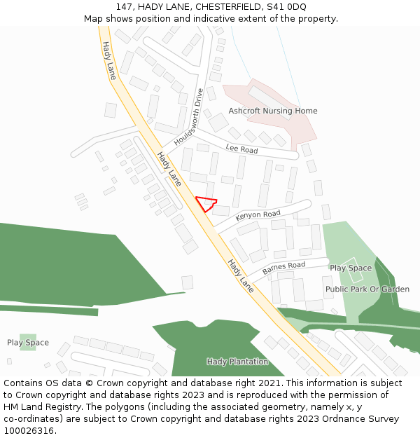 147, HADY LANE, CHESTERFIELD, S41 0DQ: Location map and indicative extent of plot