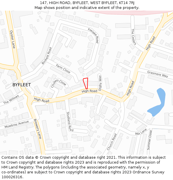 147, HIGH ROAD, BYFLEET, WEST BYFLEET, KT14 7RJ: Location map and indicative extent of plot
