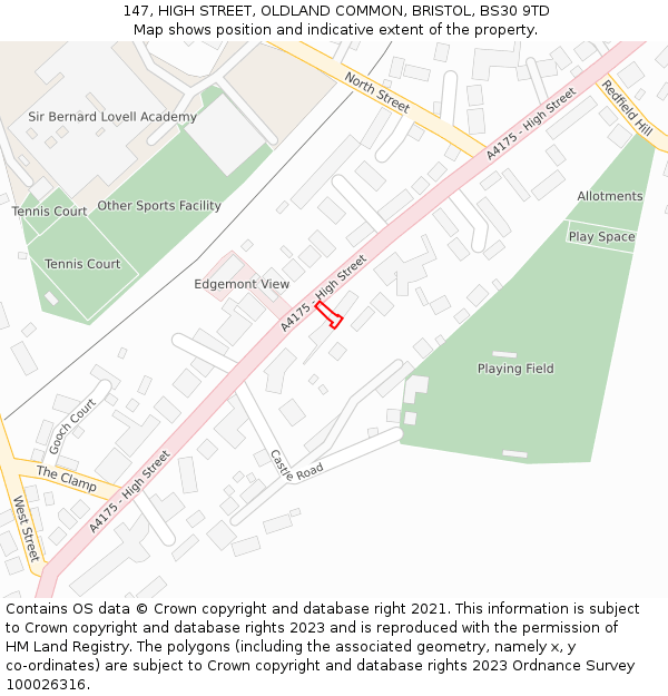 147, HIGH STREET, OLDLAND COMMON, BRISTOL, BS30 9TD: Location map and indicative extent of plot