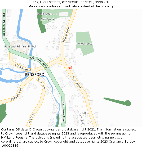 147, HIGH STREET, PENSFORD, BRISTOL, BS39 4BH: Location map and indicative extent of plot
