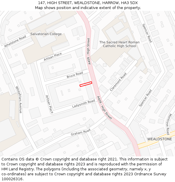 147, HIGH STREET, WEALDSTONE, HARROW, HA3 5DX: Location map and indicative extent of plot