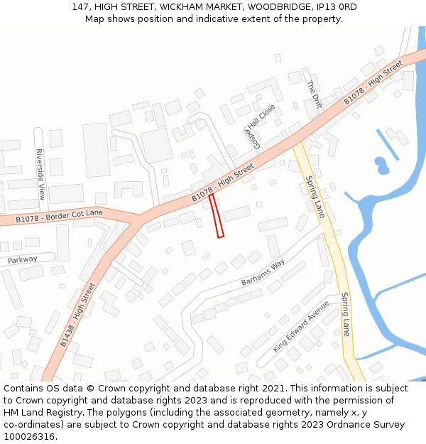 147, HIGH STREET, WICKHAM MARKET, WOODBRIDGE, IP13 0RD: Location map and indicative extent of plot