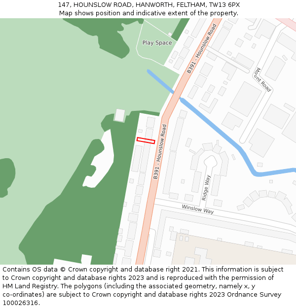 147, HOUNSLOW ROAD, HANWORTH, FELTHAM, TW13 6PX: Location map and indicative extent of plot