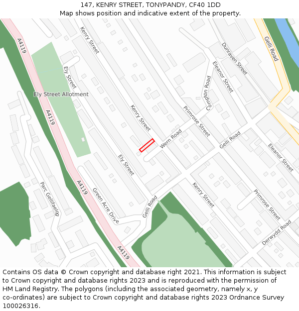 147, KENRY STREET, TONYPANDY, CF40 1DD: Location map and indicative extent of plot