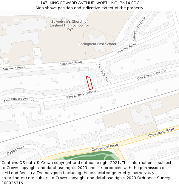 147, KING EDWARD AVENUE, WORTHING, BN14 8DG: Location map and indicative extent of plot