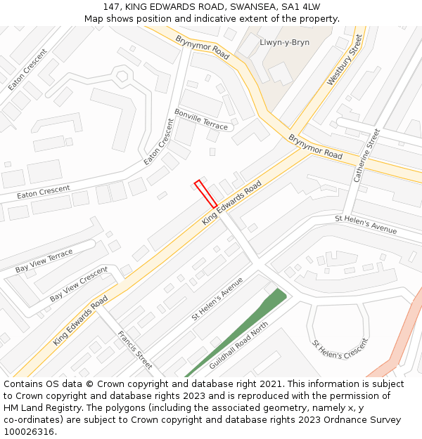 147, KING EDWARDS ROAD, SWANSEA, SA1 4LW: Location map and indicative extent of plot