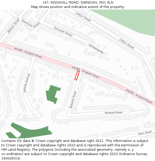 147, KINGSHILL ROAD, SWINDON, SN1 4LN: Location map and indicative extent of plot