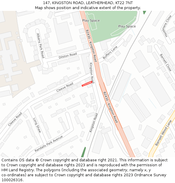 147, KINGSTON ROAD, LEATHERHEAD, KT22 7NT: Location map and indicative extent of plot