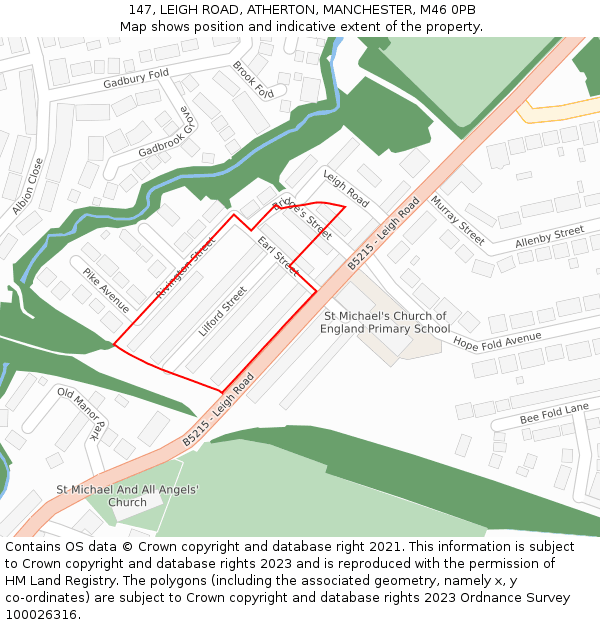 147, LEIGH ROAD, ATHERTON, MANCHESTER, M46 0PB: Location map and indicative extent of plot