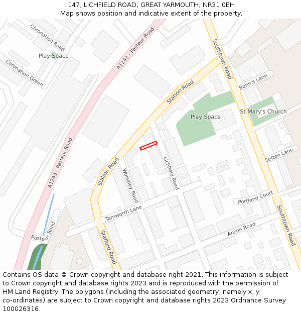 147, LICHFIELD ROAD, GREAT YARMOUTH, NR31 0EH: Location map and indicative extent of plot