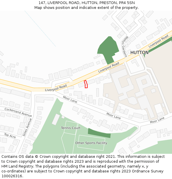 147, LIVERPOOL ROAD, HUTTON, PRESTON, PR4 5SN: Location map and indicative extent of plot