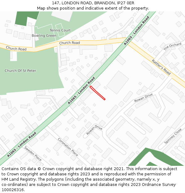 147, LONDON ROAD, BRANDON, IP27 0ER: Location map and indicative extent of plot