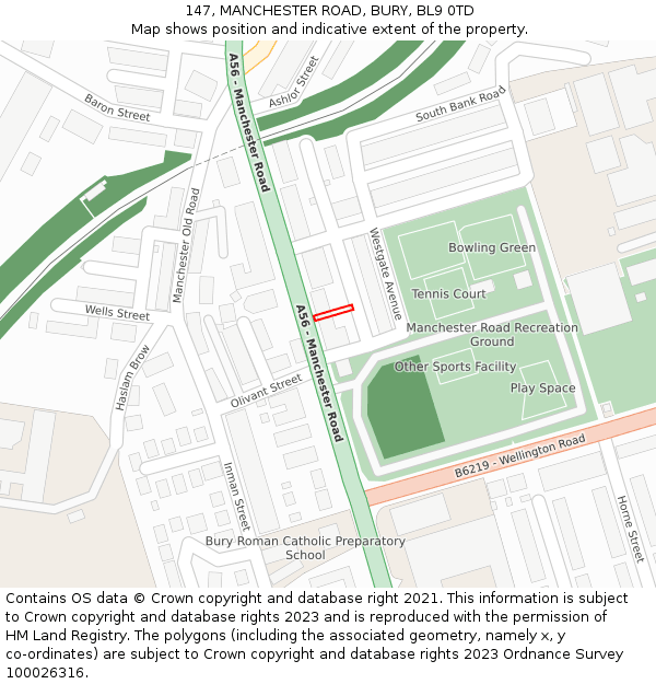 147, MANCHESTER ROAD, BURY, BL9 0TD: Location map and indicative extent of plot