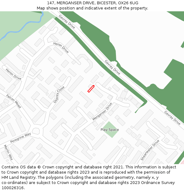 147, MERGANSER DRIVE, BICESTER, OX26 6UG: Location map and indicative extent of plot