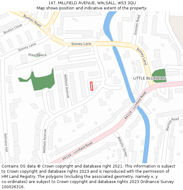 147, MILLFIELD AVENUE, WALSALL, WS3 3QU: Location map and indicative extent of plot