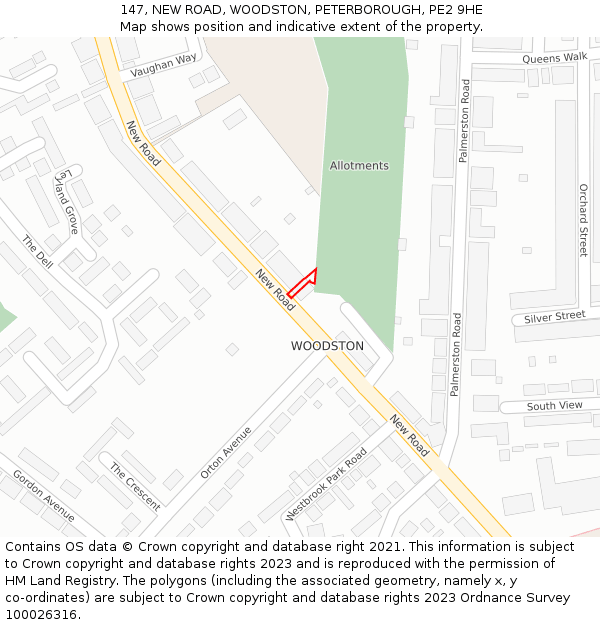 147, NEW ROAD, WOODSTON, PETERBOROUGH, PE2 9HE: Location map and indicative extent of plot