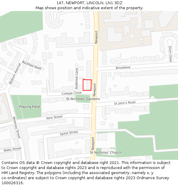 147, NEWPORT, LINCOLN, LN1 3DZ: Location map and indicative extent of plot