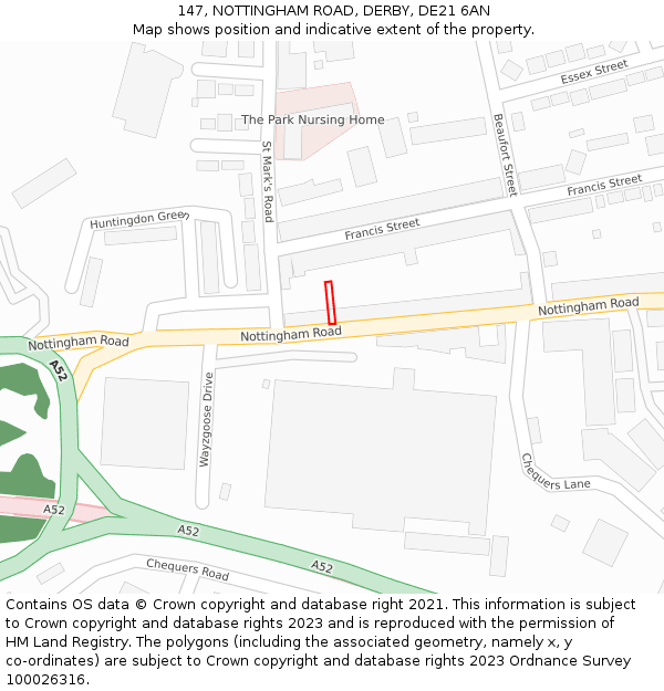 147, NOTTINGHAM ROAD, DERBY, DE21 6AN: Location map and indicative extent of plot