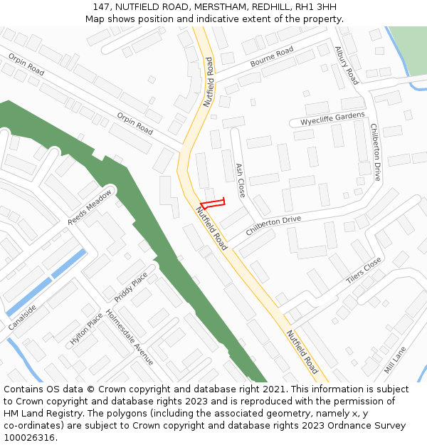 147, NUTFIELD ROAD, MERSTHAM, REDHILL, RH1 3HH: Location map and indicative extent of plot