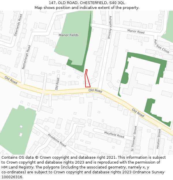 147, OLD ROAD, CHESTERFIELD, S40 3QL: Location map and indicative extent of plot