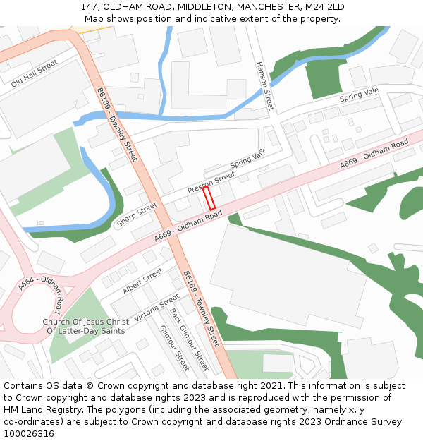 147, OLDHAM ROAD, MIDDLETON, MANCHESTER, M24 2LD: Location map and indicative extent of plot