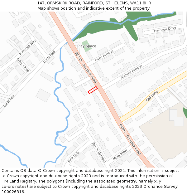 147, ORMSKIRK ROAD, RAINFORD, ST HELENS, WA11 8HR: Location map and indicative extent of plot
