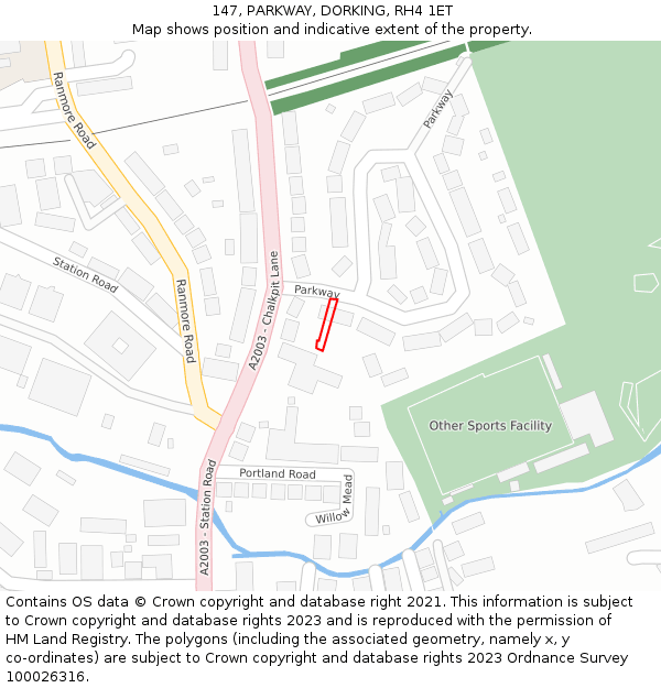 147, PARKWAY, DORKING, RH4 1ET: Location map and indicative extent of plot