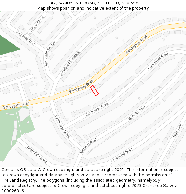 147, SANDYGATE ROAD, SHEFFIELD, S10 5SA: Location map and indicative extent of plot