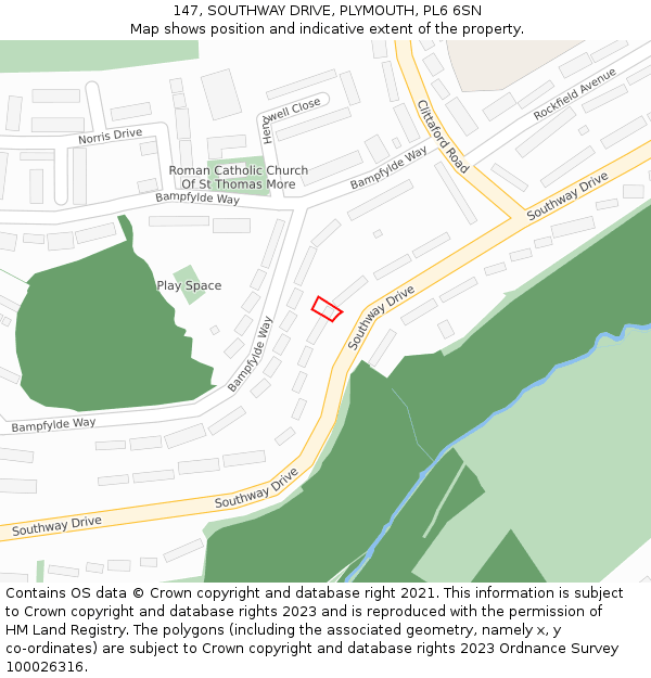 147, SOUTHWAY DRIVE, PLYMOUTH, PL6 6SN: Location map and indicative extent of plot