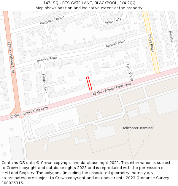 147, SQUIRES GATE LANE, BLACKPOOL, FY4 2QQ: Location map and indicative extent of plot
