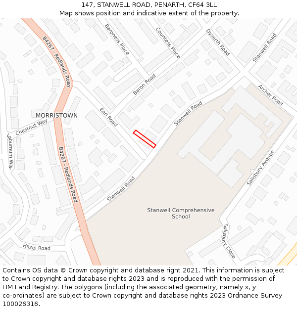 147, STANWELL ROAD, PENARTH, CF64 3LL: Location map and indicative extent of plot