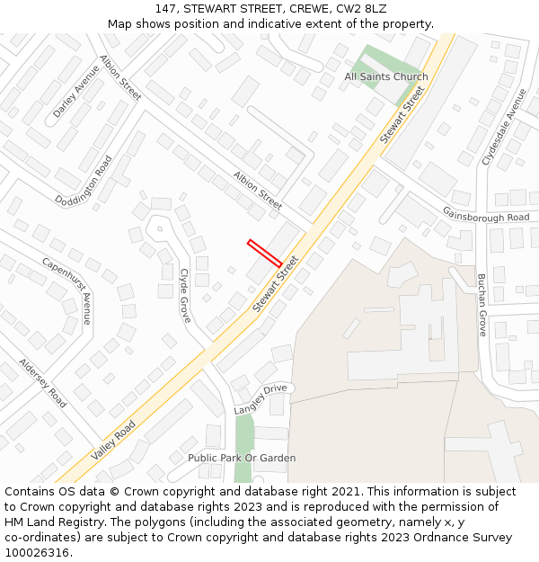 147, STEWART STREET, CREWE, CW2 8LZ: Location map and indicative extent of plot