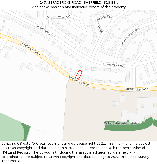 147, STRADBROKE ROAD, SHEFFIELD, S13 8SN: Location map and indicative extent of plot