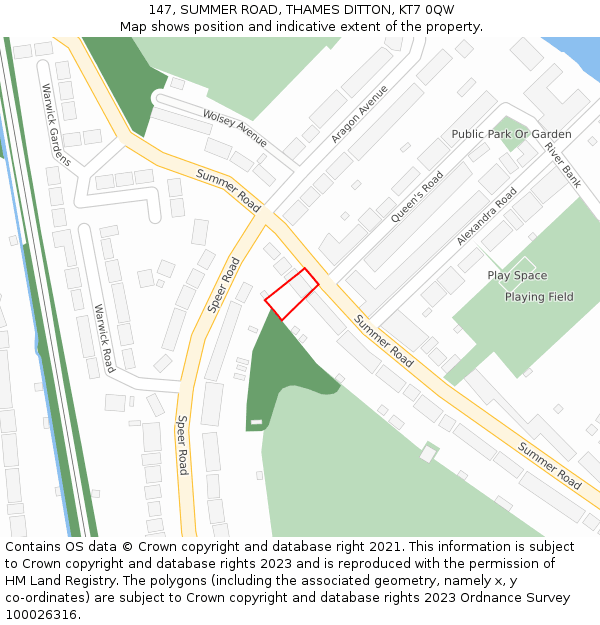 147, SUMMER ROAD, THAMES DITTON, KT7 0QW: Location map and indicative extent of plot